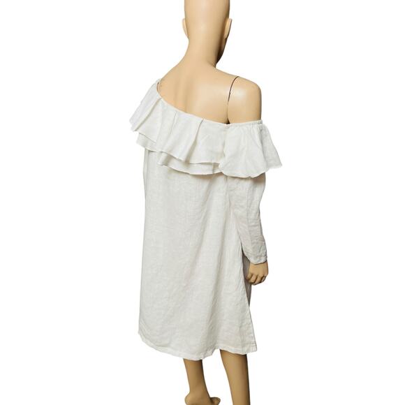 Claudio Milano 100% Linen White Ruffles Neckline Off the Shoulders Size Small - Picture 6 of 9